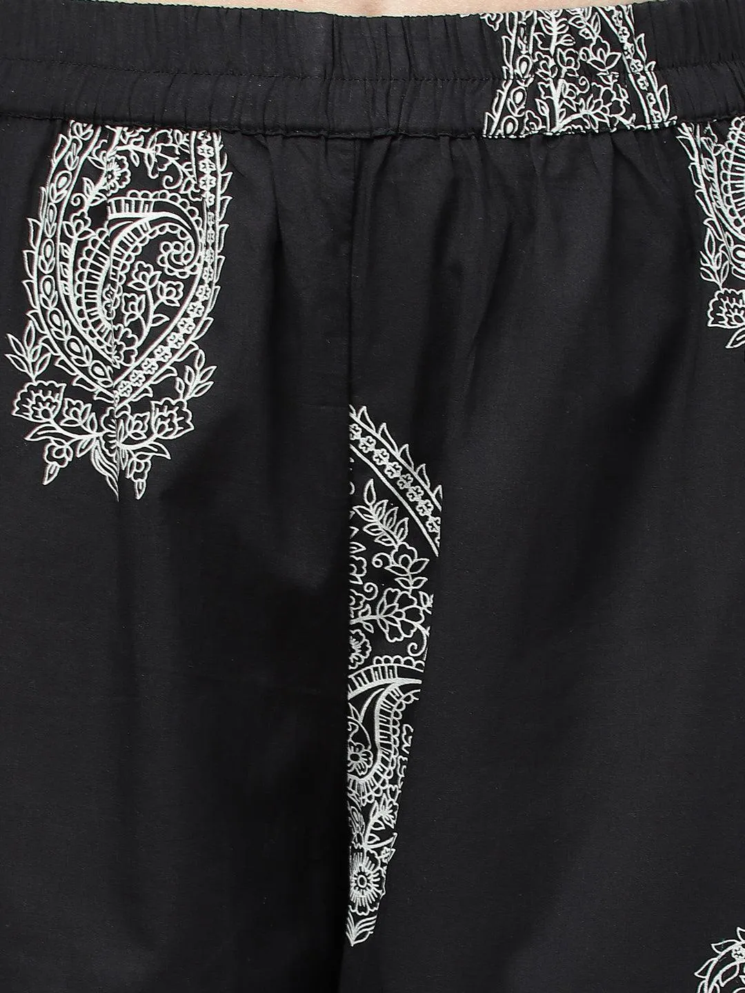 Jashvi Black Cotton Straight Kurta with Curve Hem Pant set