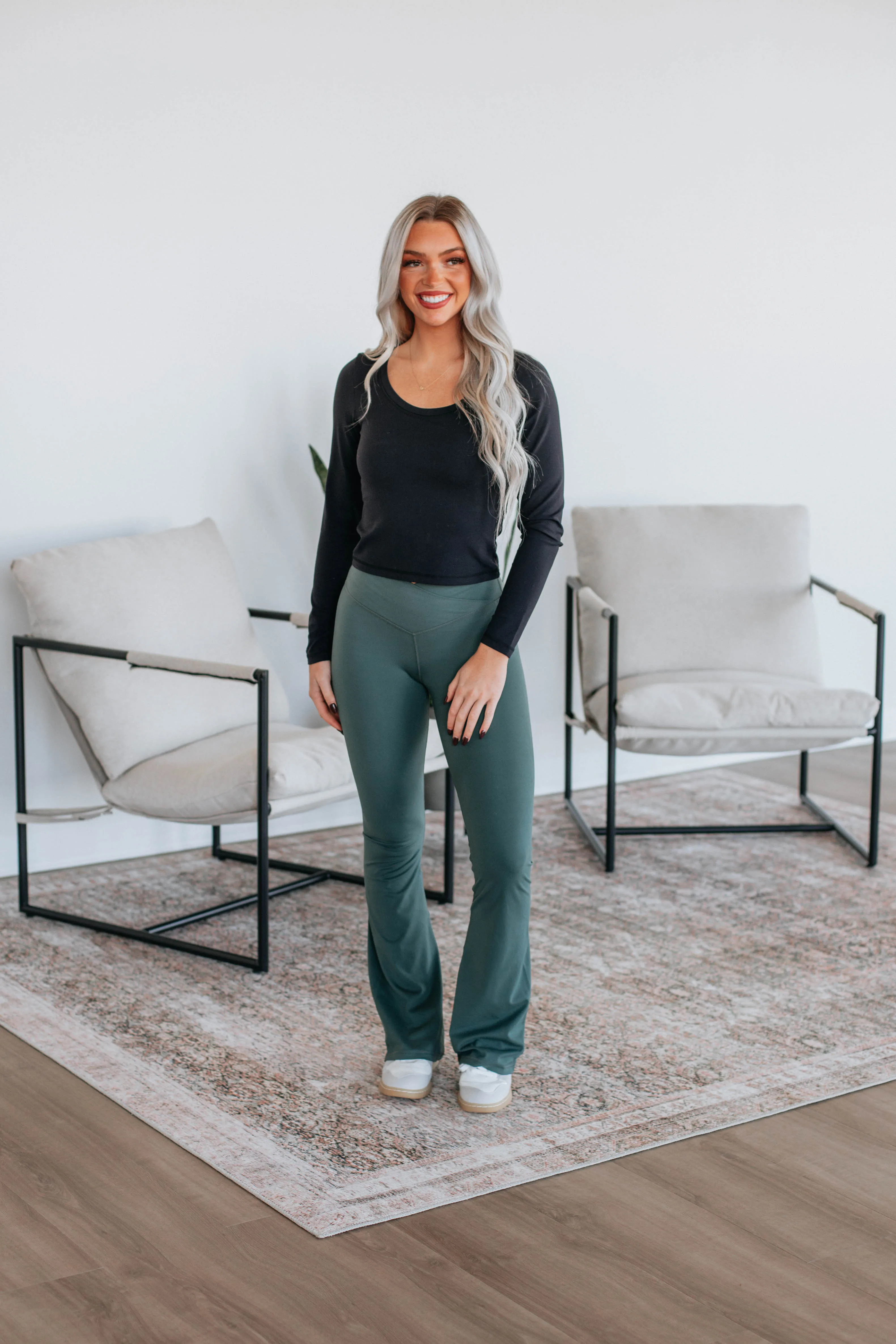 Kalista Crossover Flare Leggings - Spruce