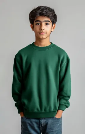 Kids Solid Unisex Full Sleeves Sweat Shirt (Fleece) Green