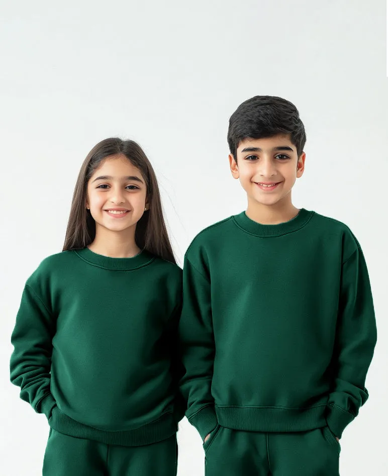 Kids Solid Unisex Full Sleeves Sweat Shirt (Fleece) Green