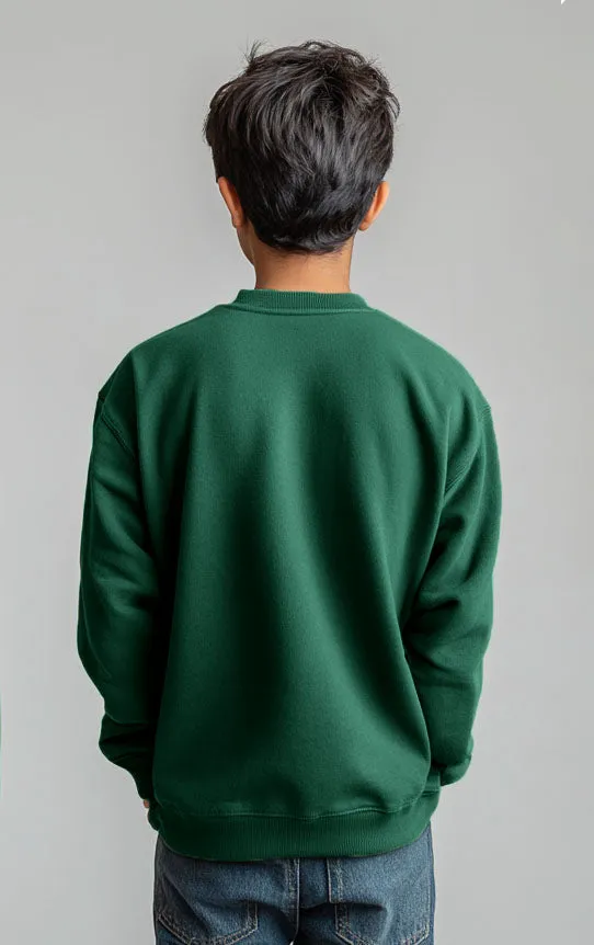 Kids Solid Unisex Full Sleeves Sweat Shirt (Fleece) Green