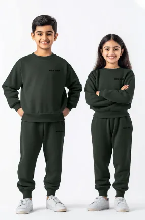 Kids Solid Unisex track suit (Fleece) Dark Cool Green