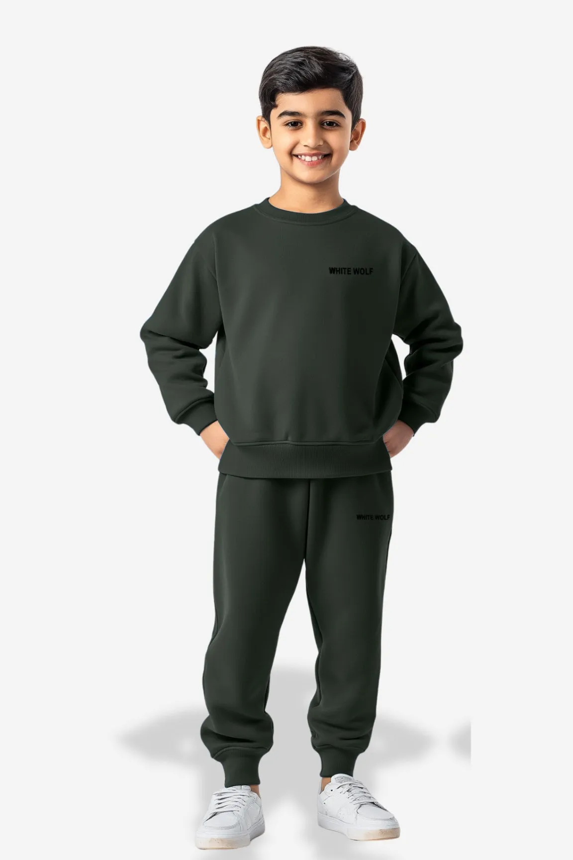 Kids Solid Unisex track suit (Fleece) Dark Cool Green