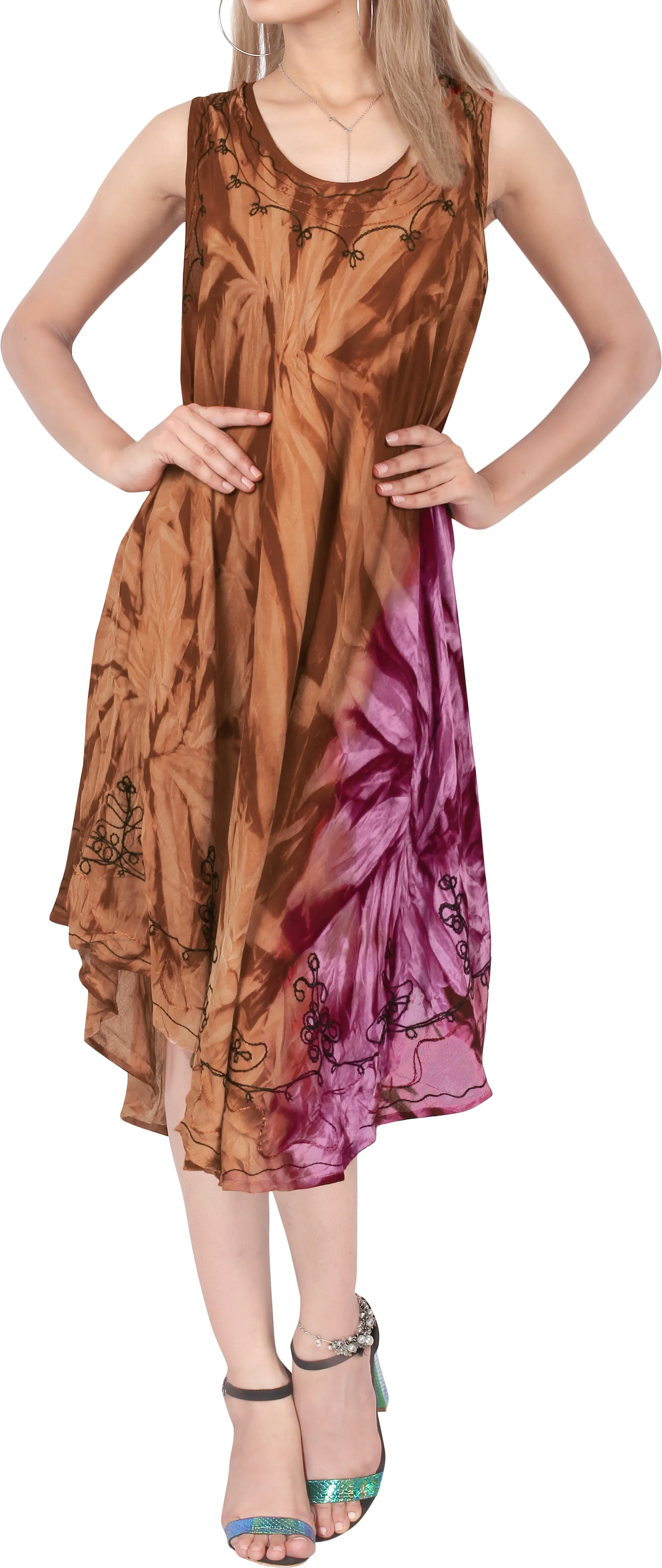 LA LEELA Floral Casual Caftan Dress for Women Brown_Y860 US Size 14 - 20W