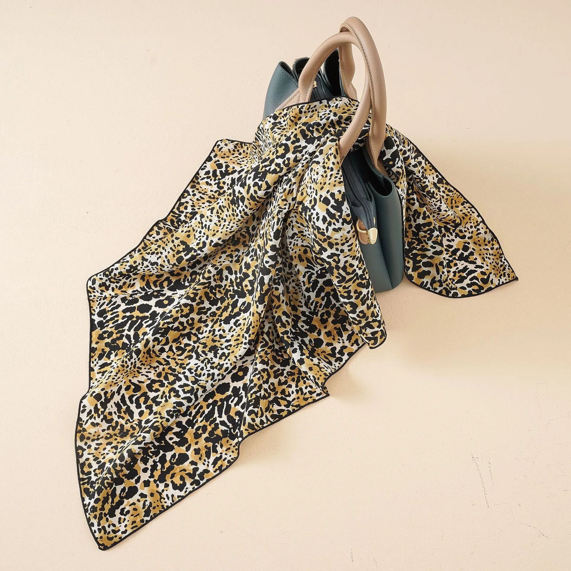 Ladies trendy leopard print temperament small square scarf silk scarf multifunctional scarf women