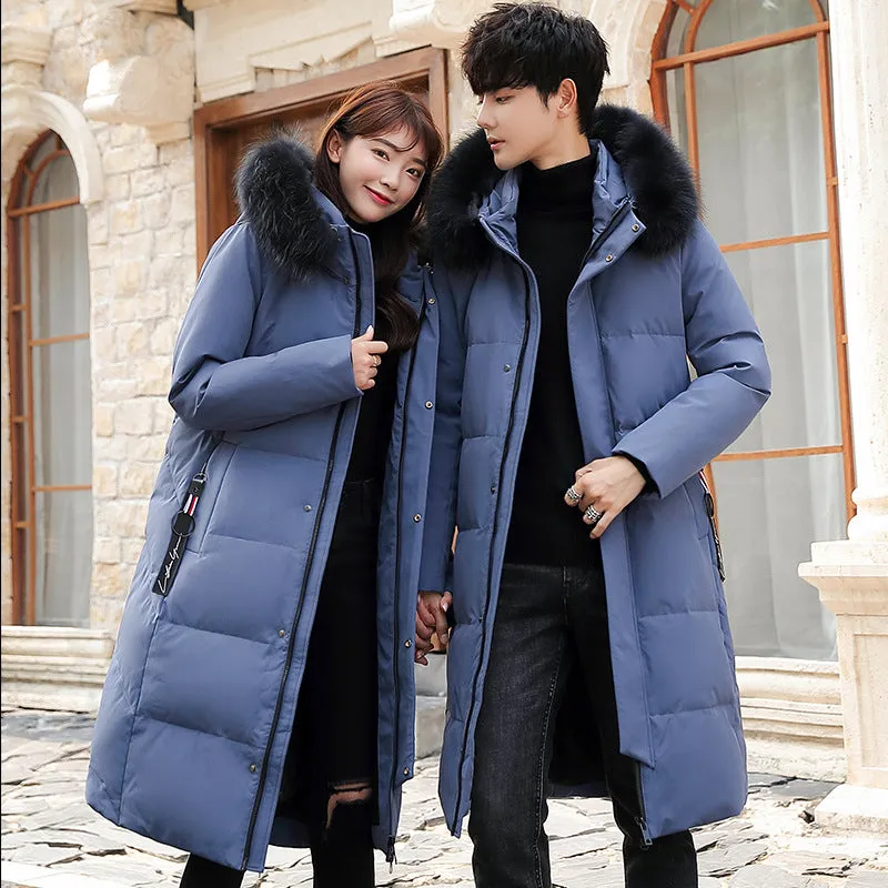 Large Fur Collar Mid-length Slim Down Jacket Over The Knee