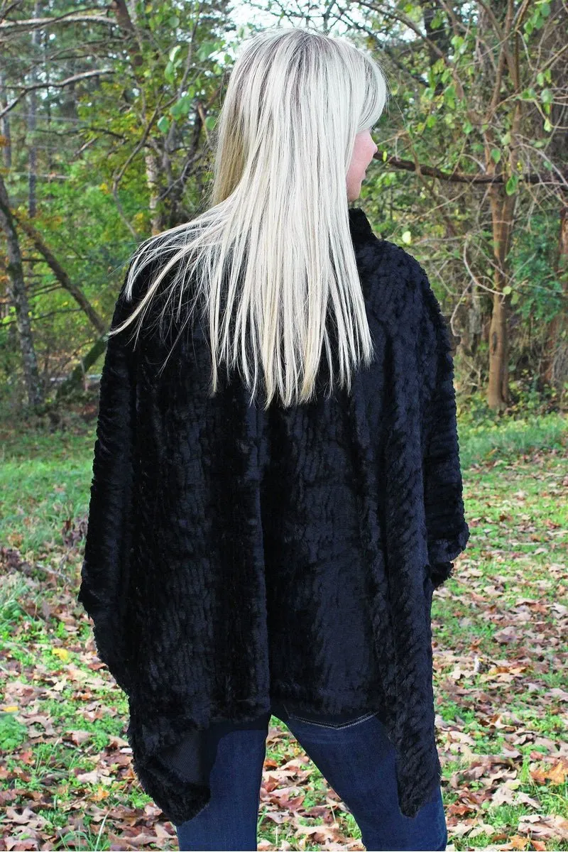 L.I.B. New York Winter Chill Faux Fur Poncho, Black