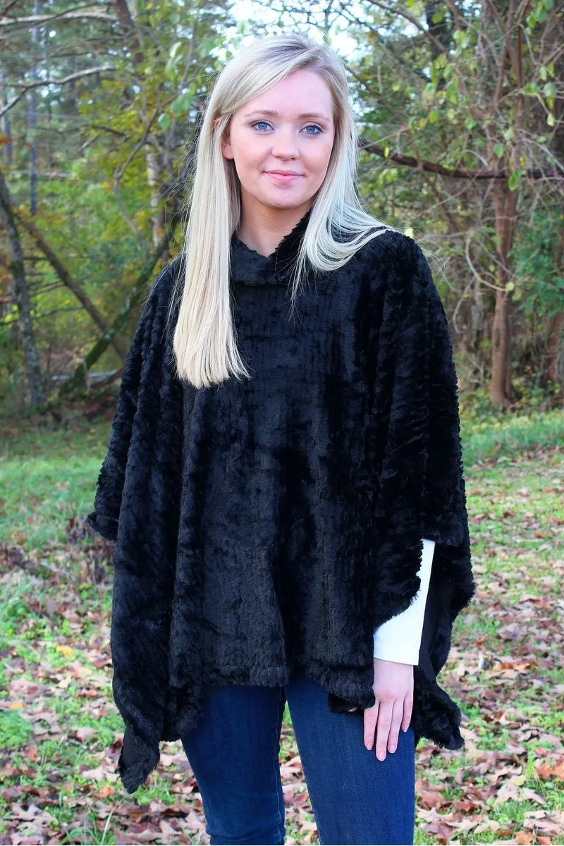 L.I.B. New York Winter Chill Faux Fur Poncho, Black