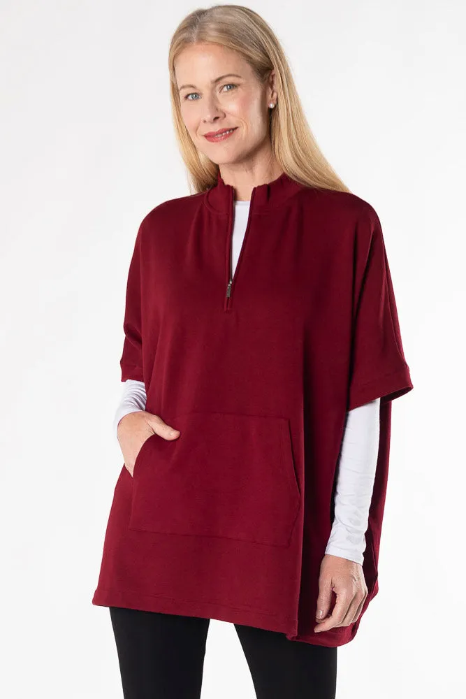 Lindsey Half-Zip Bamboo Poncho - Cranberry