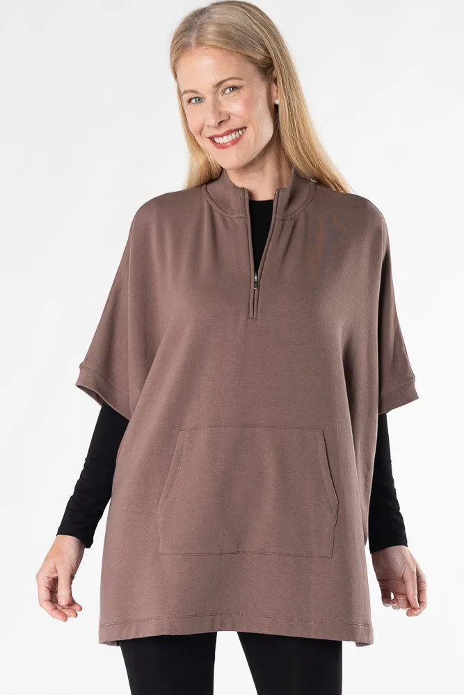 Lindsey Half-Zip Bamboo Poncho - Latte