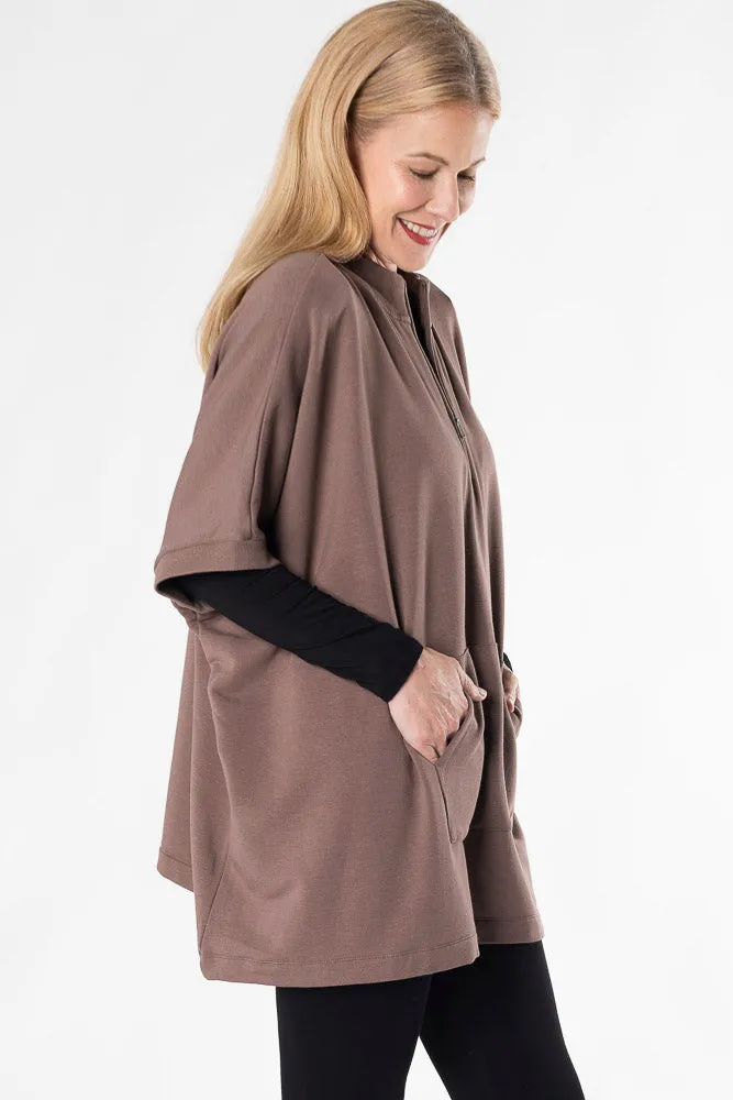 Lindsey Half-Zip Bamboo Poncho - Latte