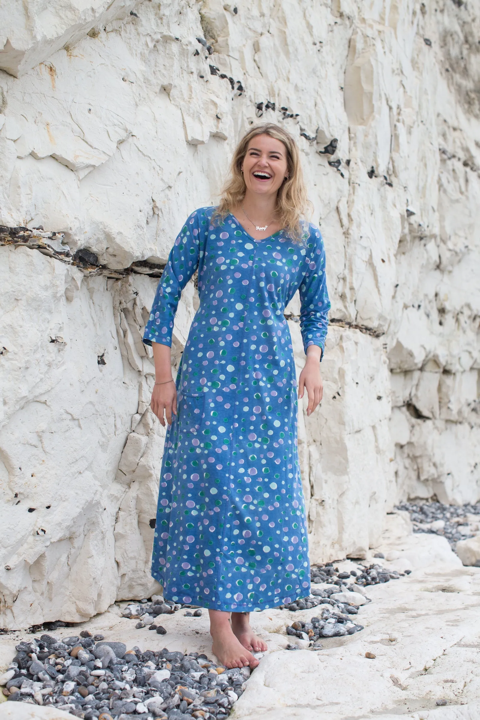 Long Kimaya Dress Hand Block Printed Jersey - Only Size 10/12 Left!