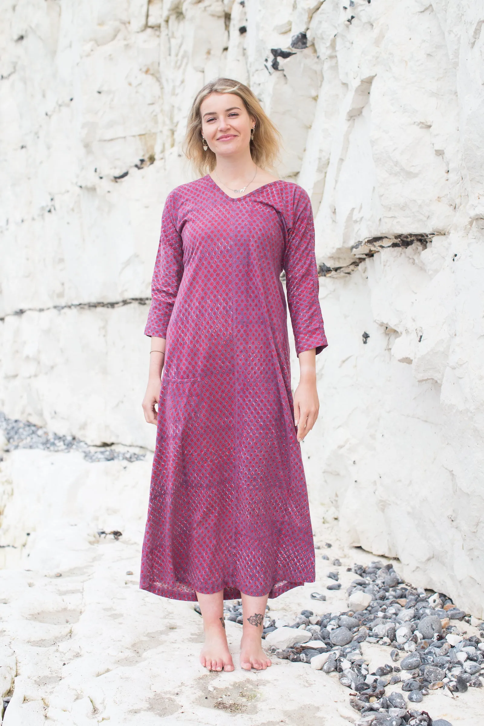 Long Kimaya Dress Hand Block Printed Jersey - Only Size 10/12 Left!