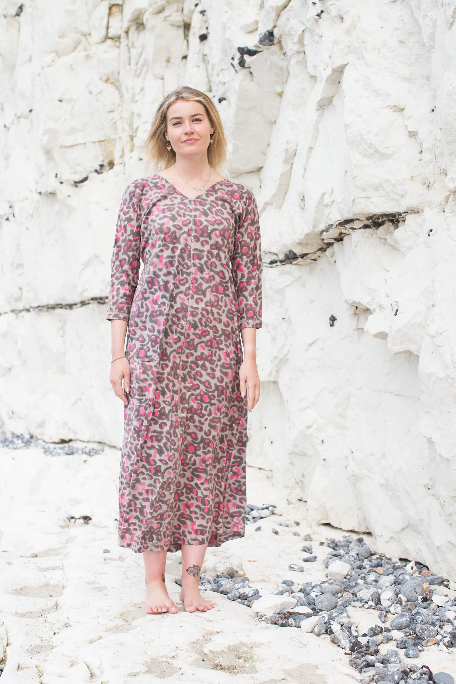 Long Kimaya Dress Hand Block Printed Jersey - Only Size 10/12 Left!