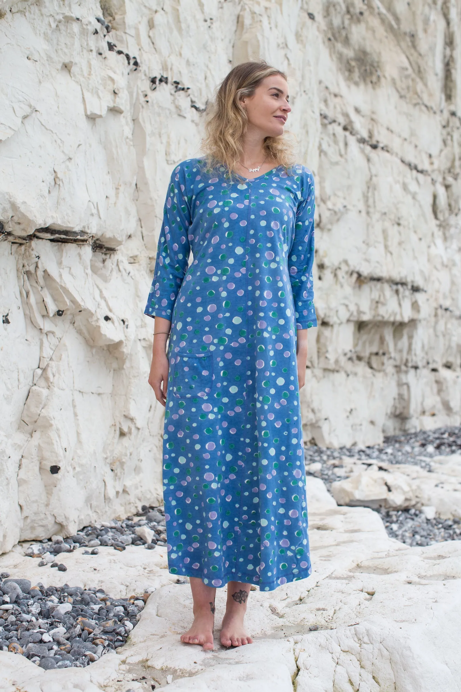 Long Kimaya Dress Hand Block Printed Jersey - Only Size 10/12 Left!