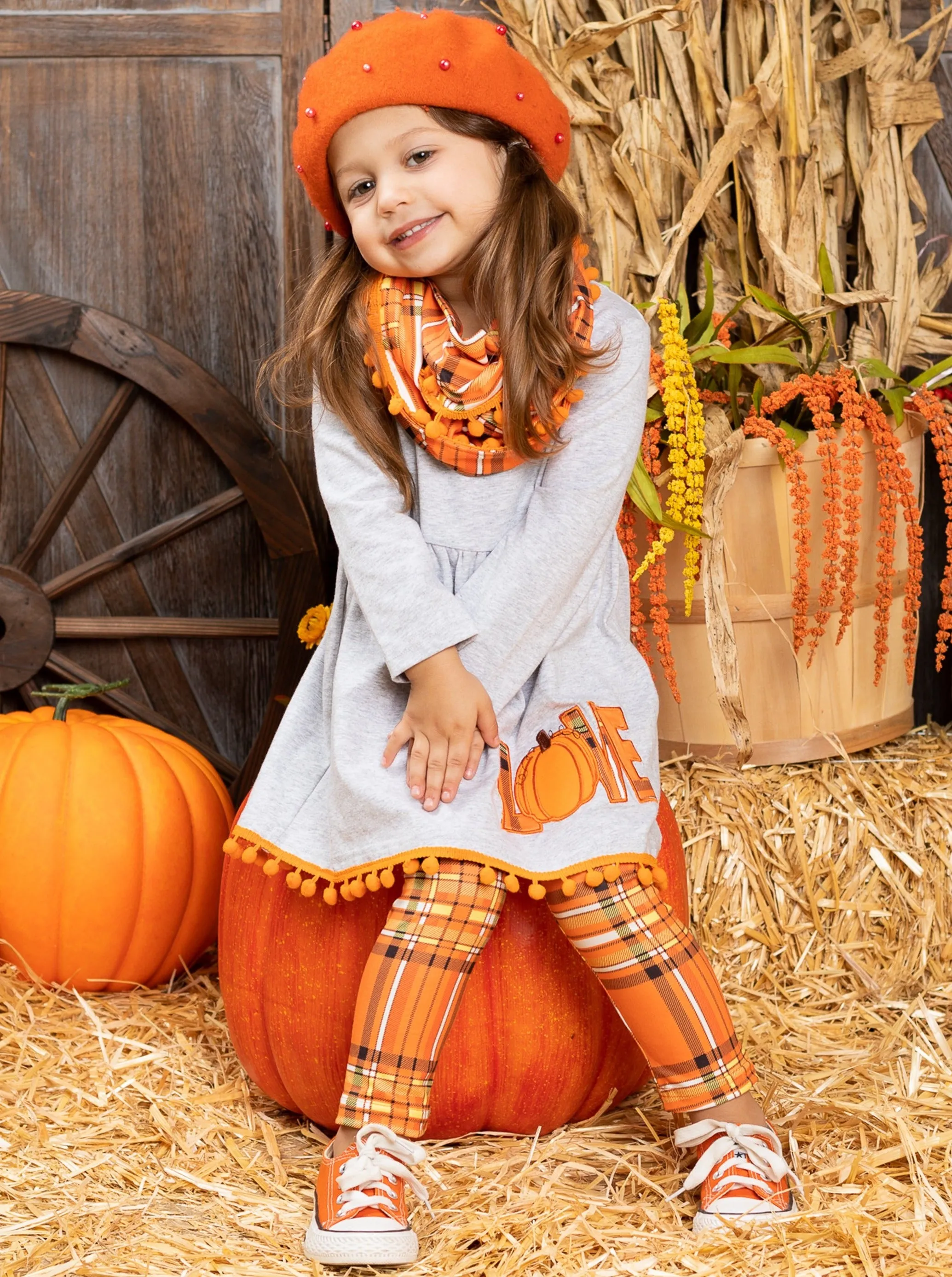 Love Pumpkins Tunic, Plaid Leggings and Scarf Set