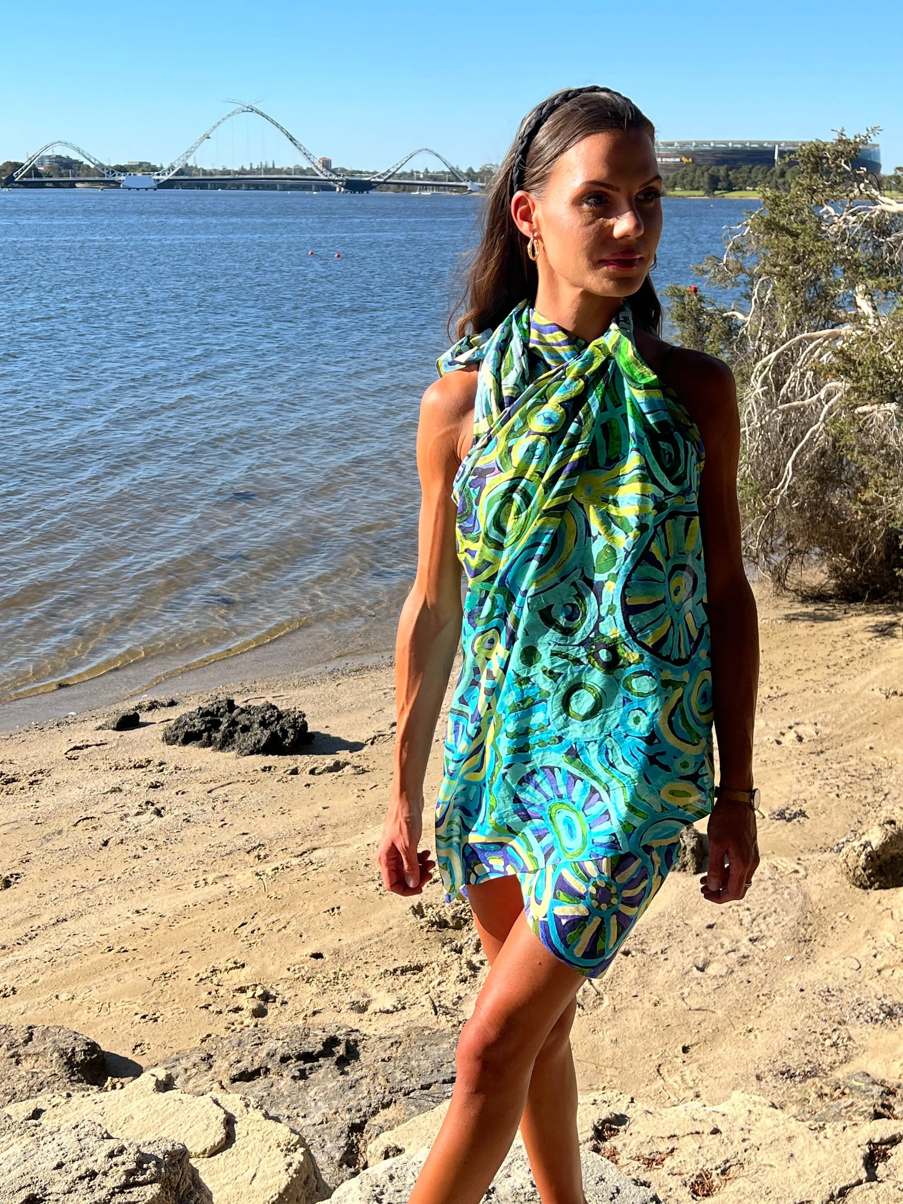 Luxury Beach Sarong Organic Cotton - Green Turquoise