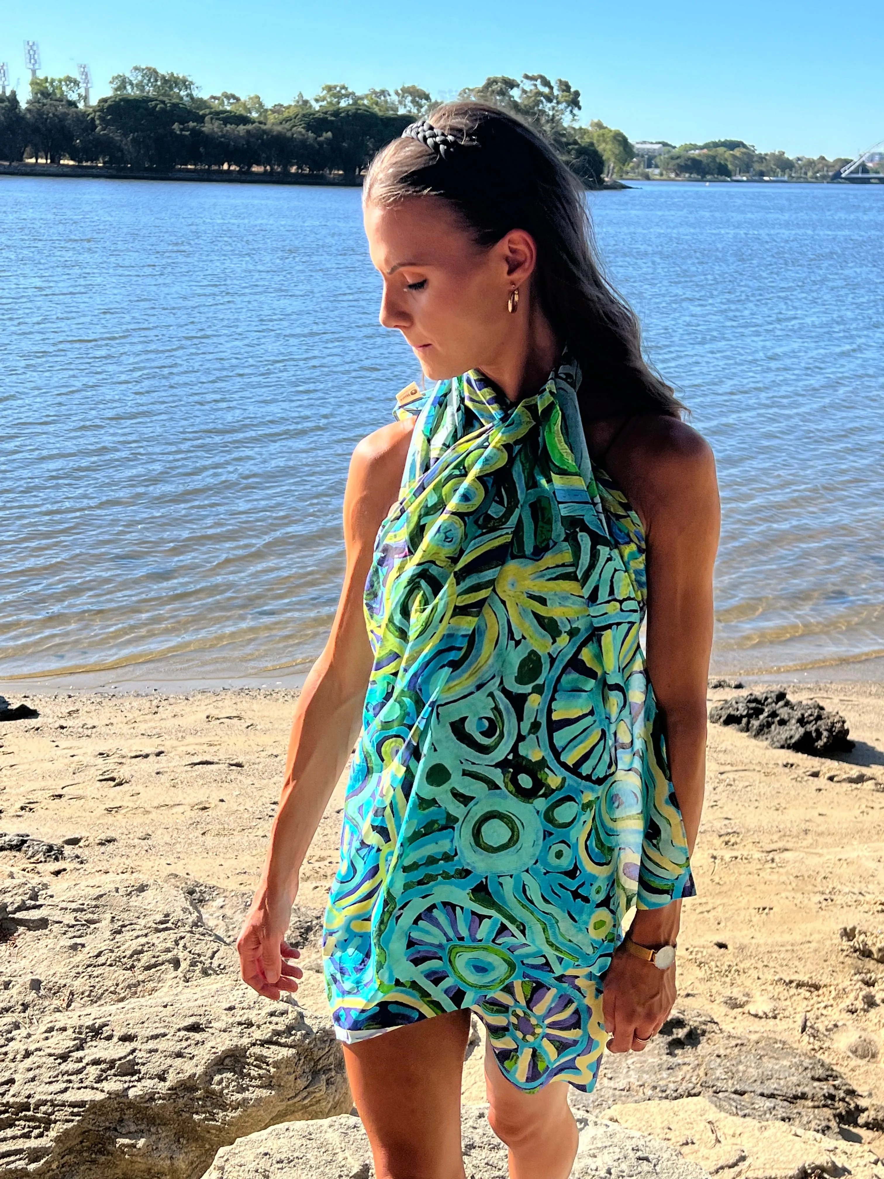 Luxury Beach Sarong Organic Cotton - Green Turquoise