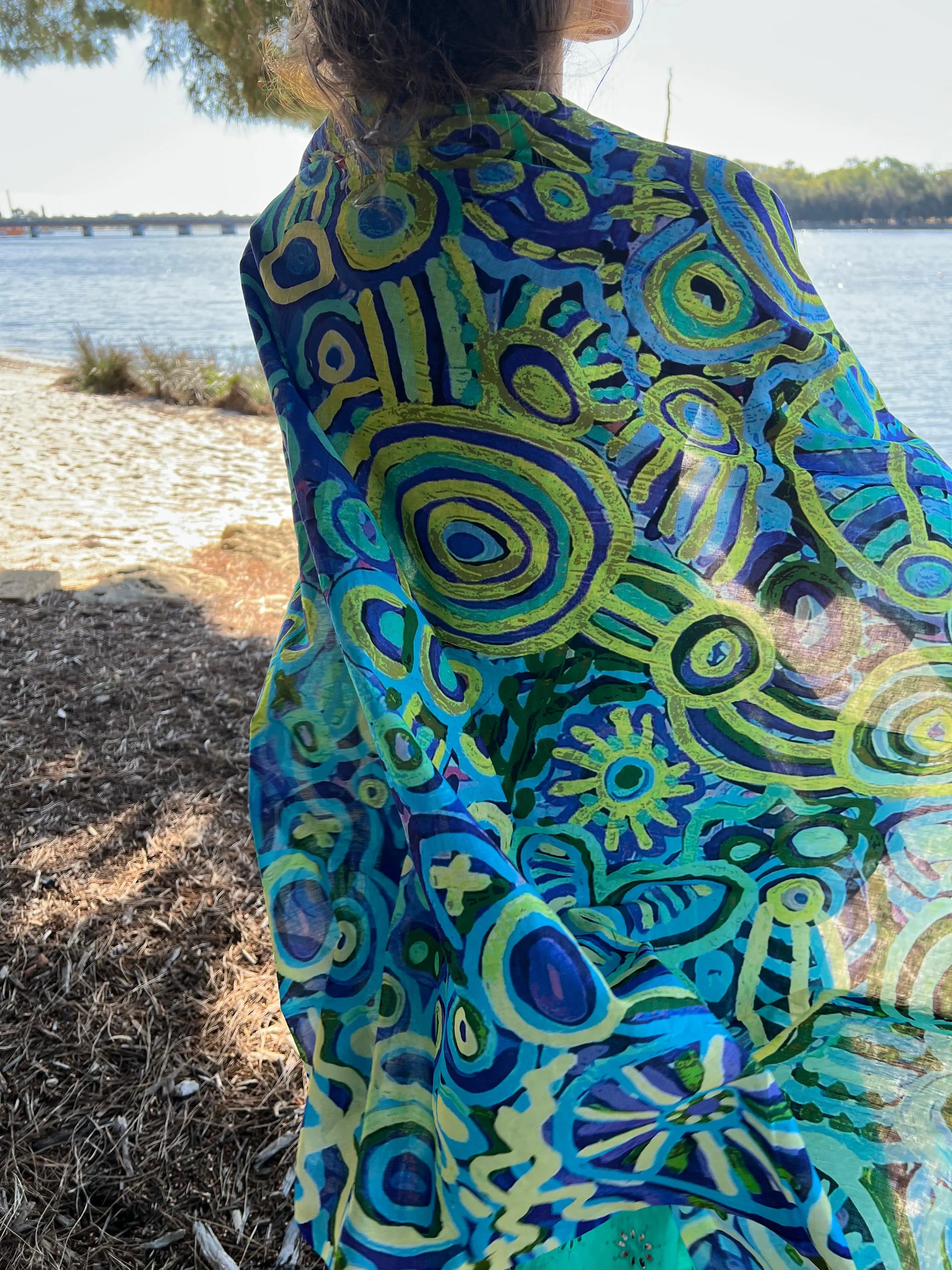 Luxury Beach Sarong Organic Cotton - Green Turquoise