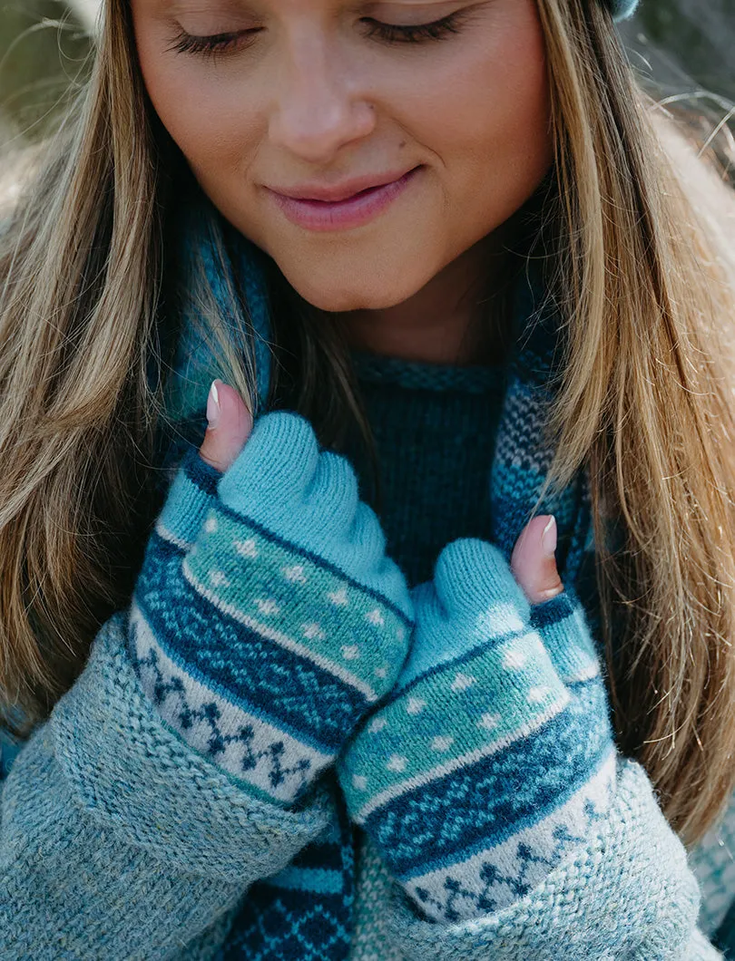 Marischal Fair isle fingerless gloves - Turquoise