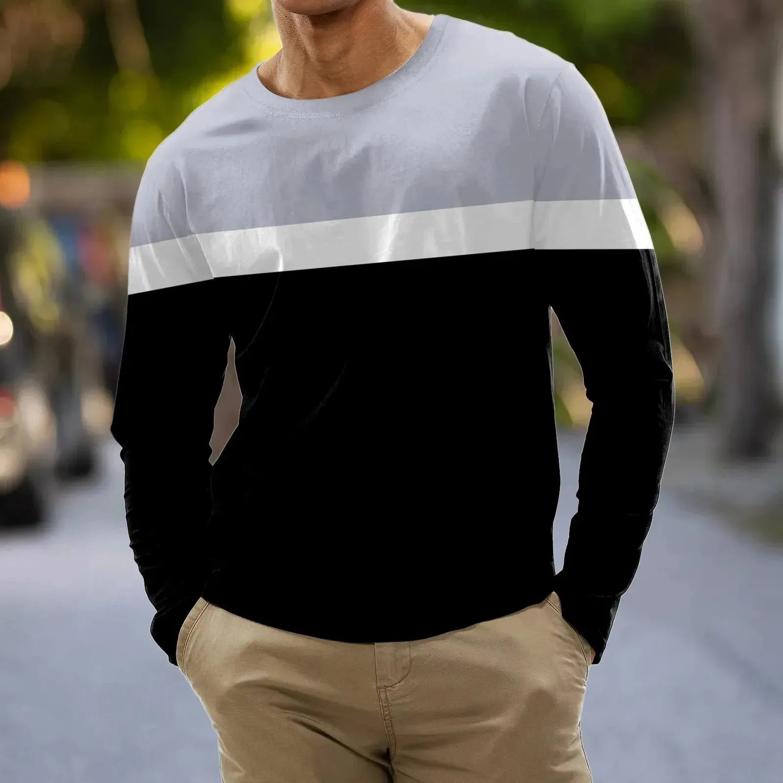 MC - Fashion Men’s Pullover: Cotton, long sleeve, oversized O-neck with 3D graphic stripe design