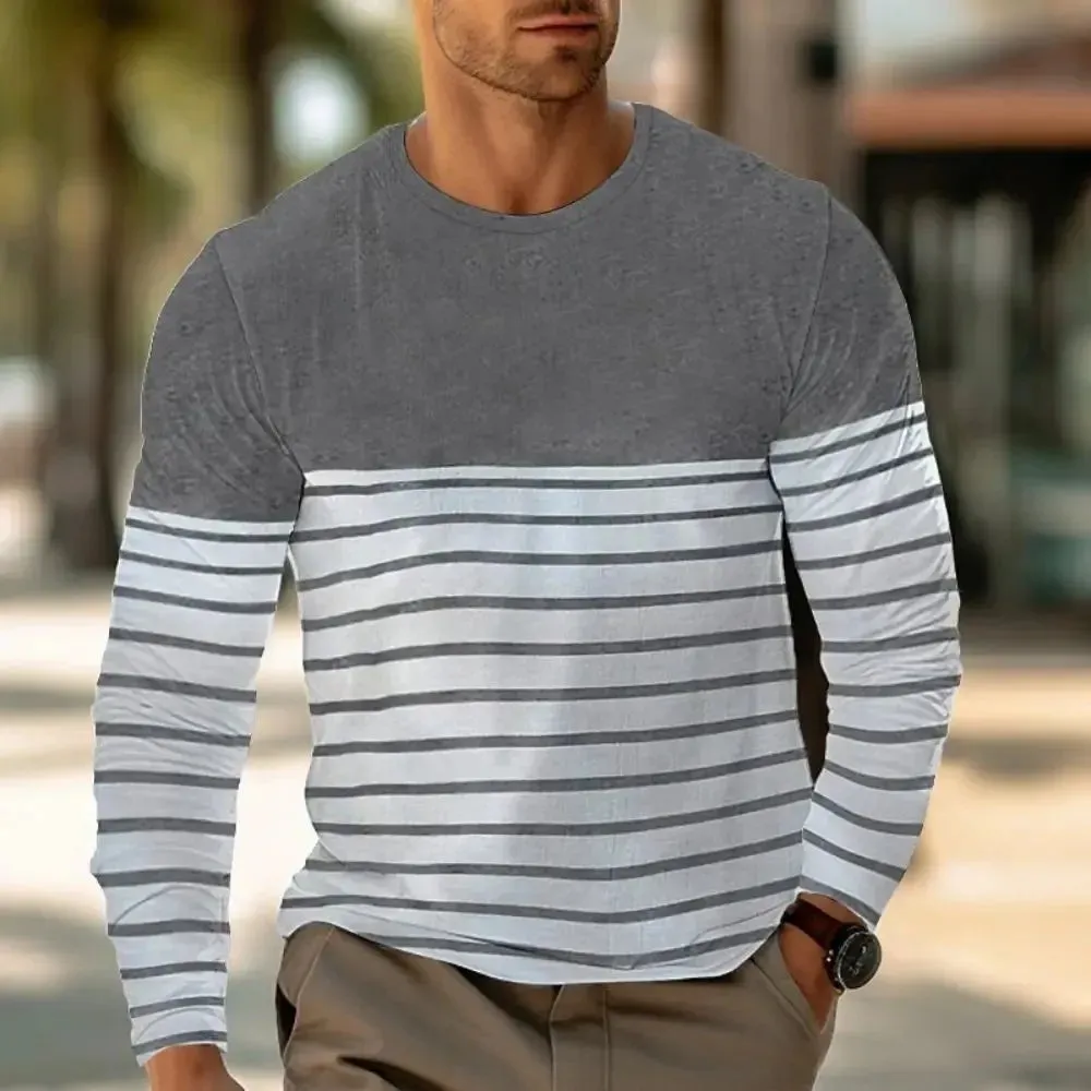 MC - Fashion Men’s Pullover: Cotton, long sleeve, oversized O-neck with 3D graphic stripe design