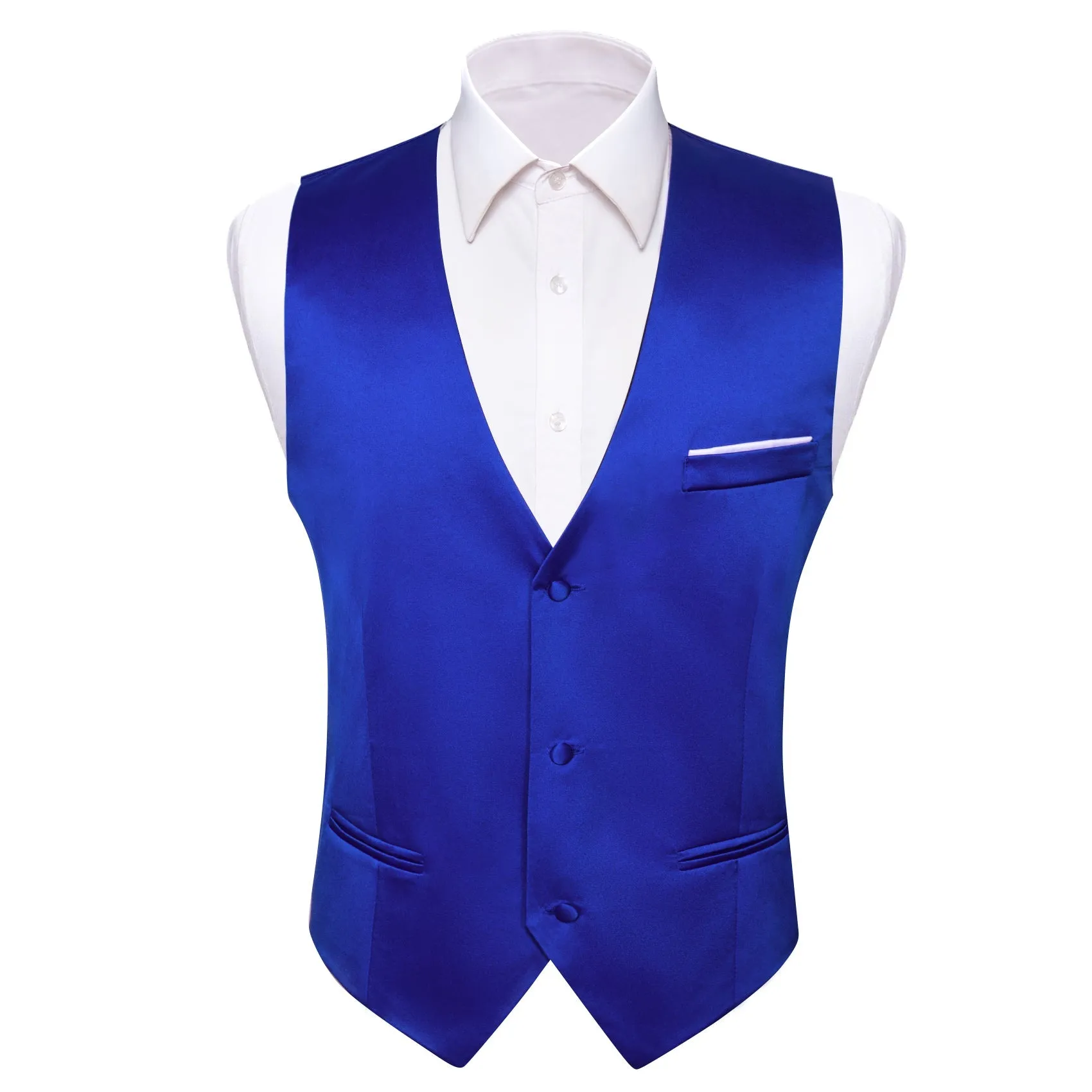 MediumBlue Solid Silk Men's Vest Bow Tie Set Waistcoat Suit Set