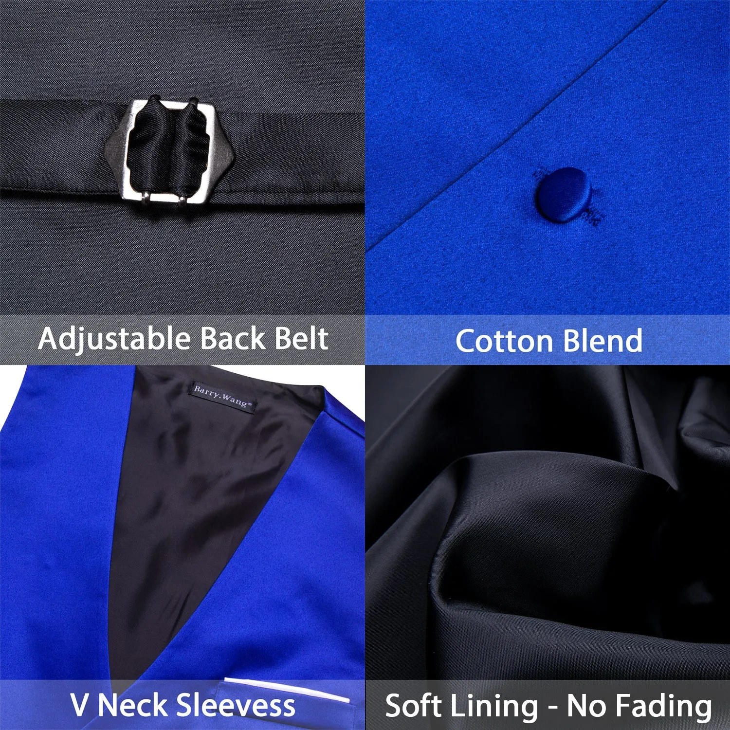 MediumBlue Solid Silk Men's Vest Bow Tie Set Waistcoat Suit Set