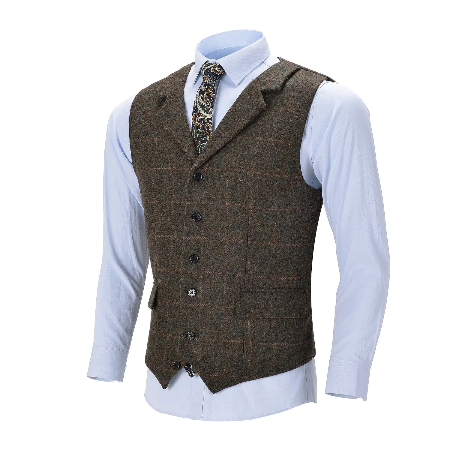 Men's Formal Notch Lapel Suit Vest Tweed Waistcoat