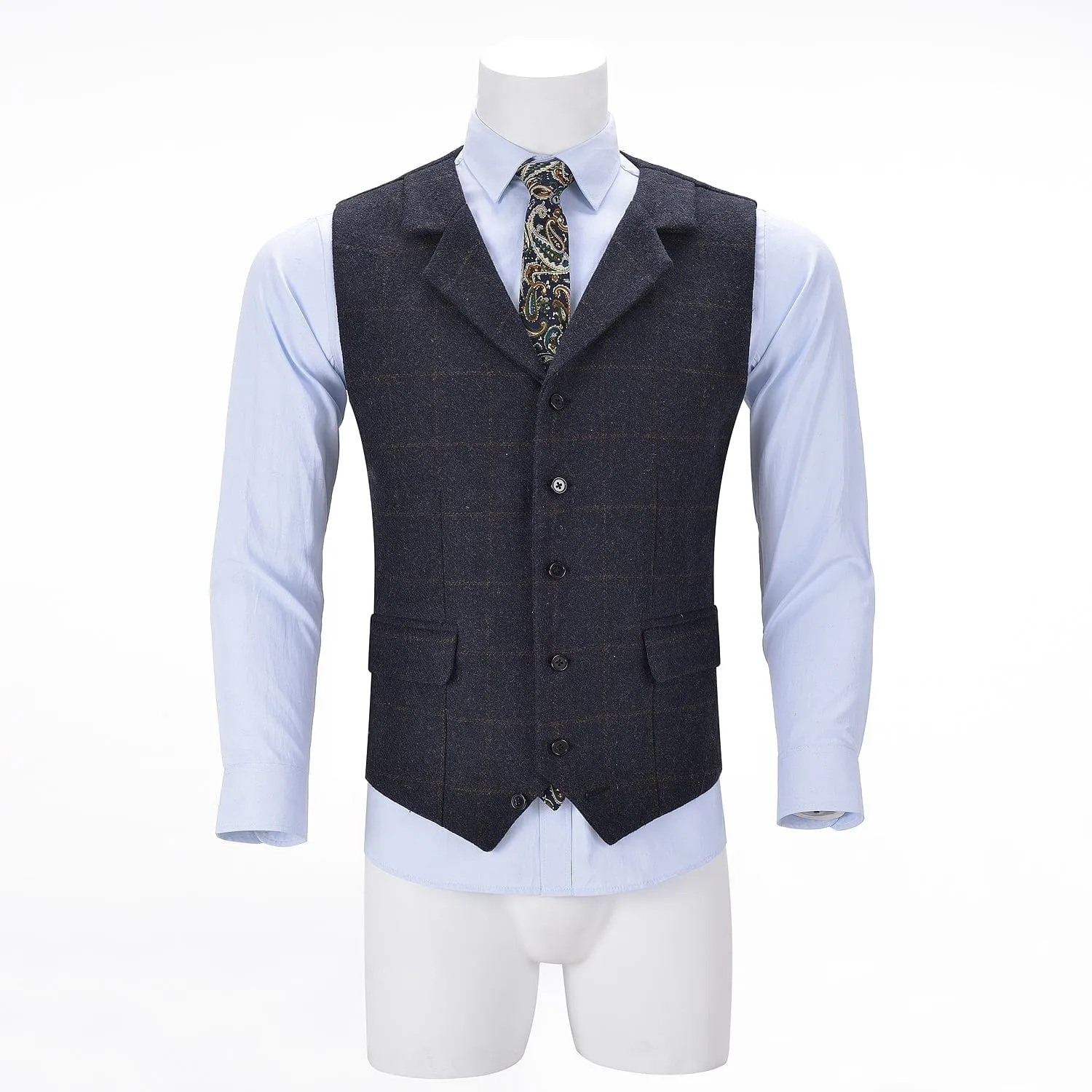 Men's Formal Notch Lapel Suit Vest Tweed Waistcoat