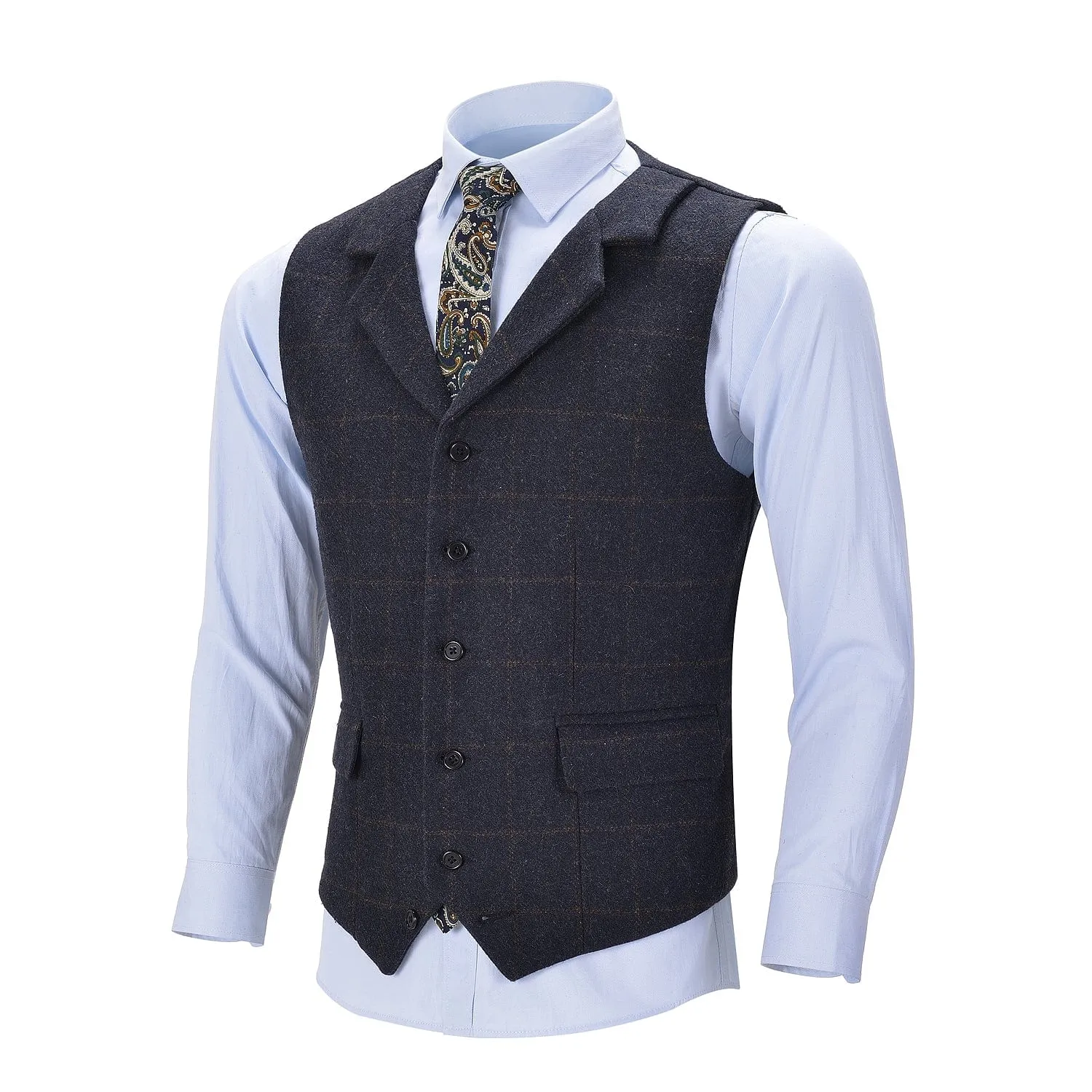 Men's Formal Notch Lapel Suit Vest Tweed Waistcoat