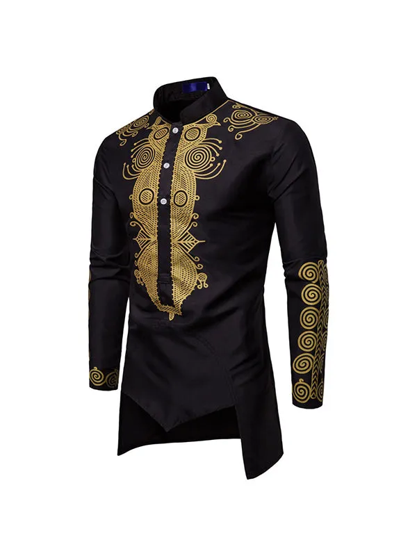 Men's Gold Stamped Totem Printed Pullover Long Sleeve Shirt