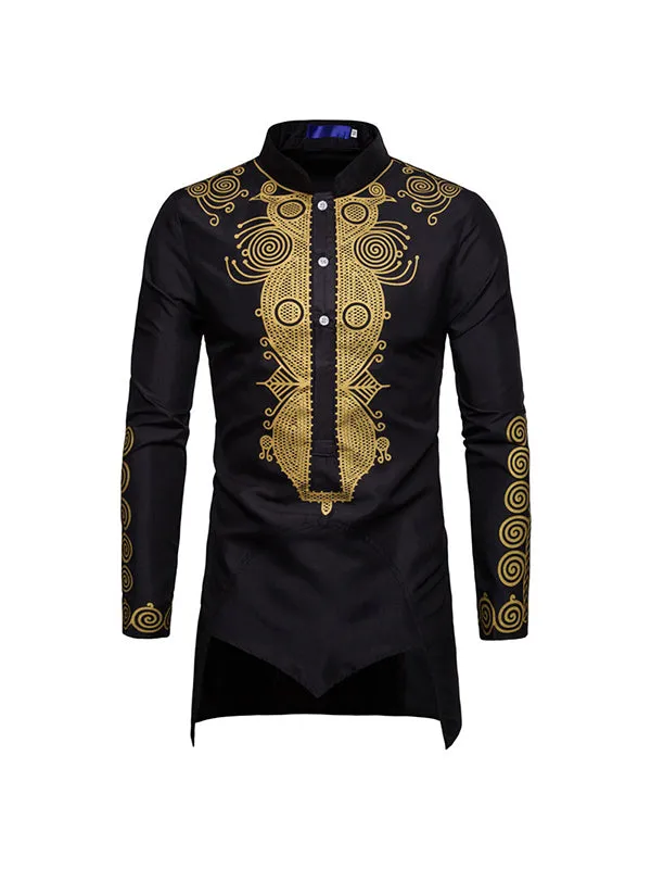 Men's Gold Stamped Totem Printed Pullover Long Sleeve Shirt