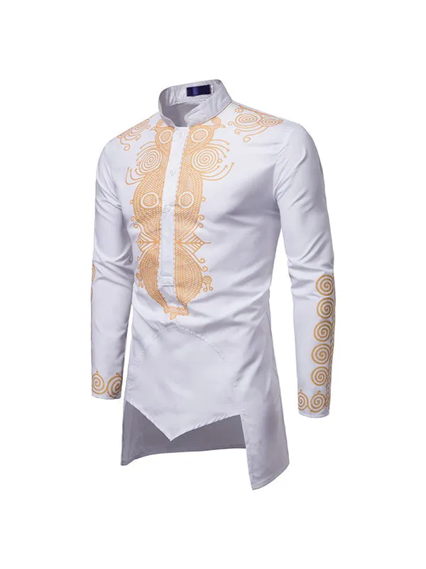 Men's Gold Stamped Totem Printed Pullover Long Sleeve Shirt