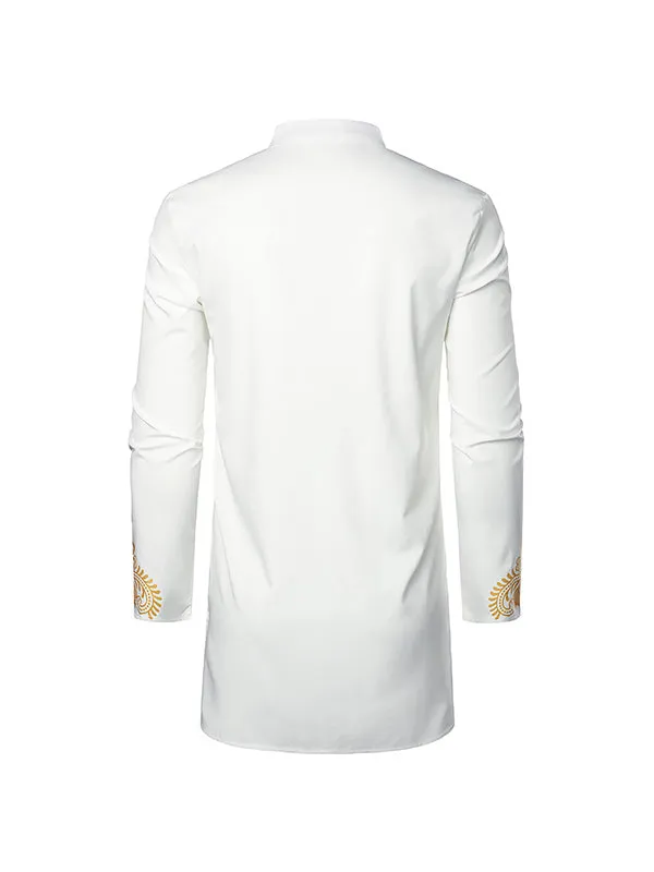 Men's Long Stand Collar Pullover Long Sleeve Shirt