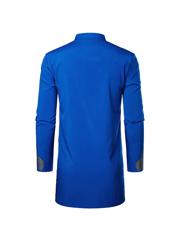 Men's Long Stand Collar Pullover Long Sleeve Shirt