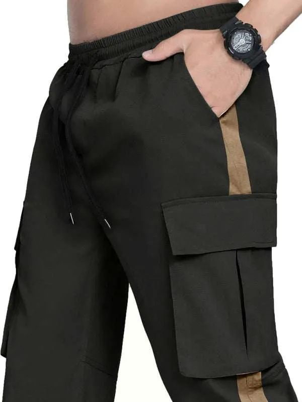 Men's new fashionable casual drawstring pockets color-blocked overalls trousers