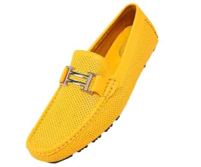 Men's Yellow Perforated Smooth Driving  Moccasin/Loafers Shoes