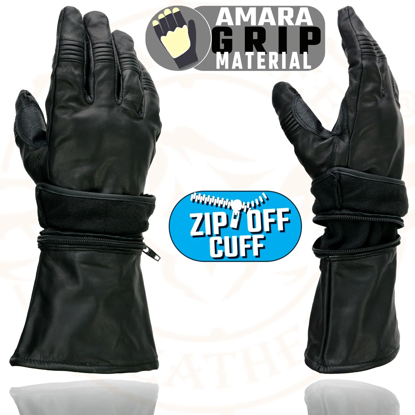 Milwaukee Leather Men's Gauntlet Motorcycle Hand Gloves-Removeable Zip-Off-Long Cuff Thermal Lined Gel Palm-SH710