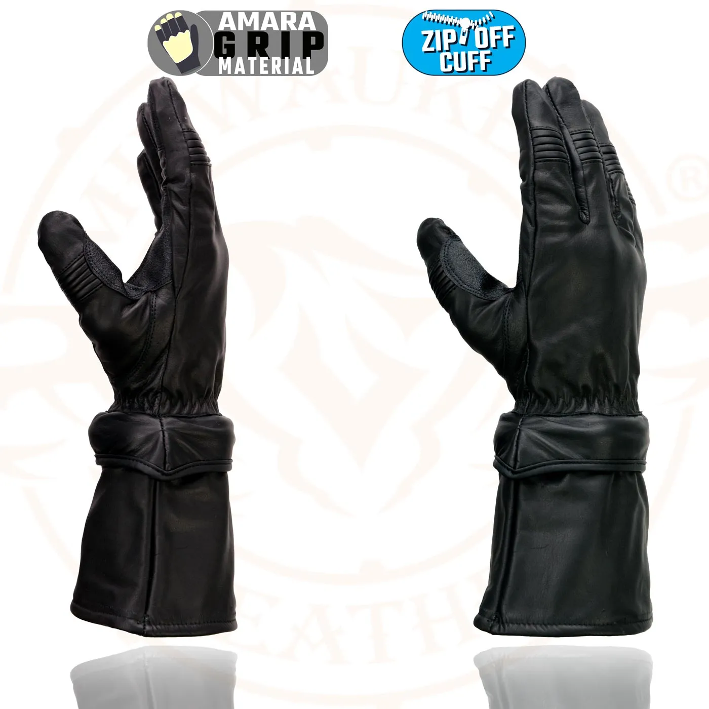 Milwaukee Leather Men's Gauntlet Motorcycle Hand Gloves-Removeable Zip-Off-Long Cuff Thermal Lined Gel Palm-SH710