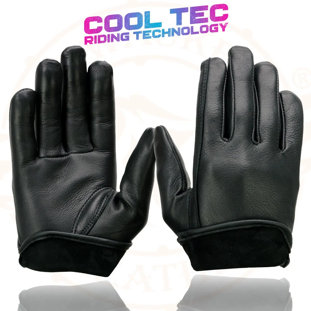 Milwaukee Leather MG7797 Women's Black ‘Cool-Tec’ Leather Motorcycle Rider Unlined Gloves W/ Sinch Wrist Closure