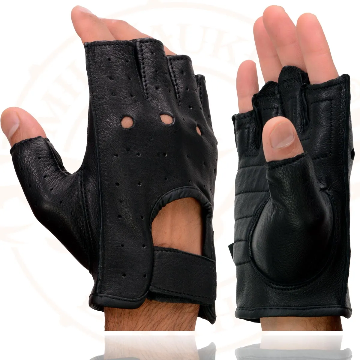 Milwaukee Leather SH851 Men's Black Leather Gel Padded Palm Fingerless Motorcycle Hand Gloves Made W/ ‘Genuine USA Deerskin’