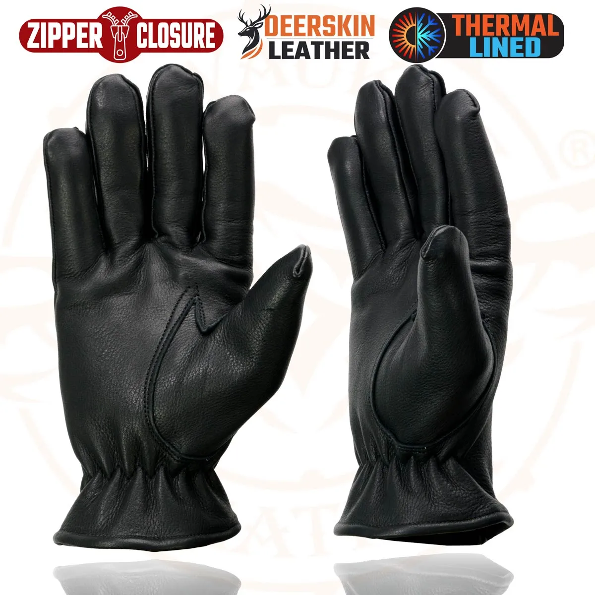 Milwaukee Leather SH866 Men's Black Thermal Lined Deerskin Motorcycle Hand Gloves W/ Wrist Zipper Closure