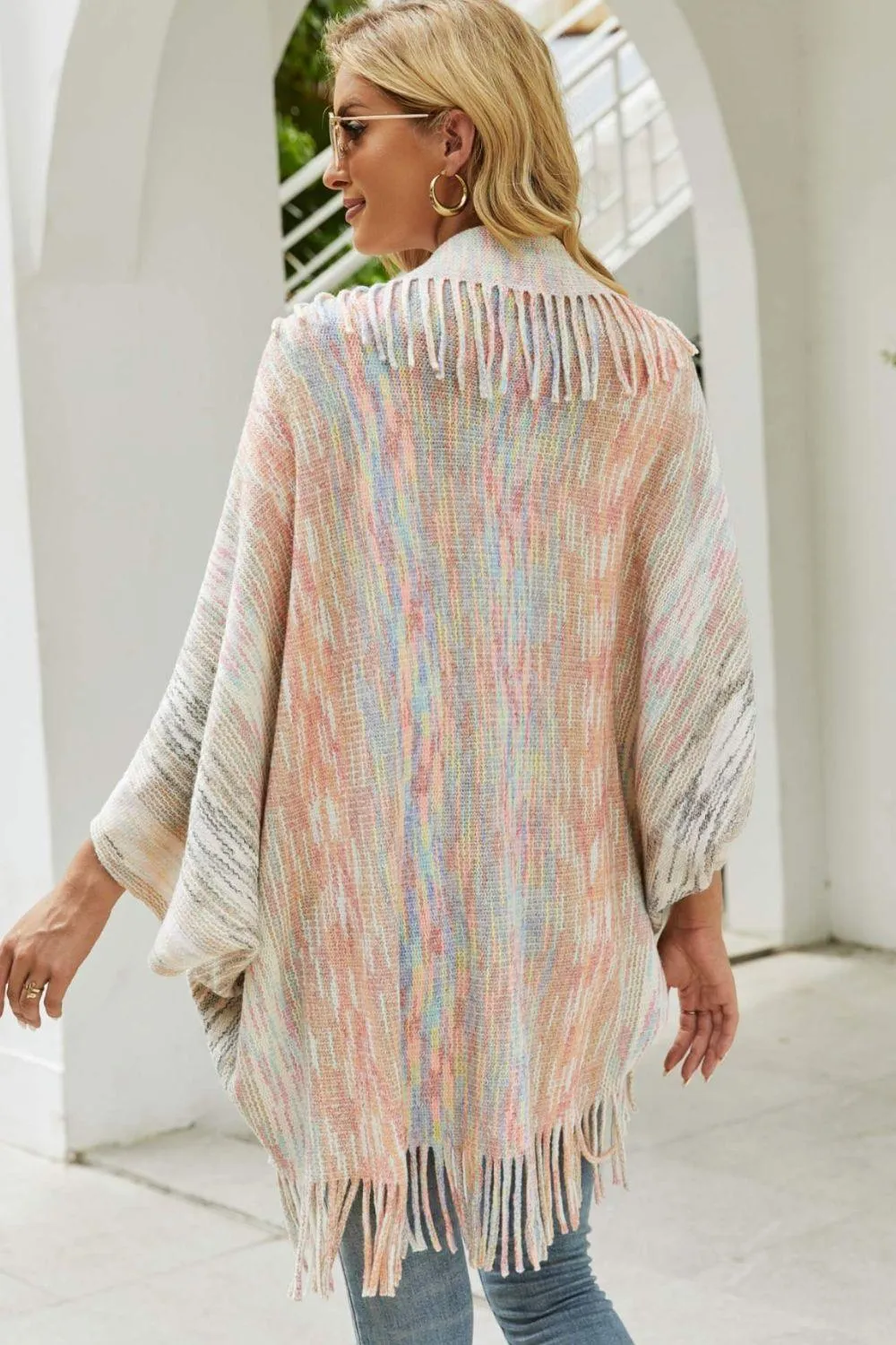 Multicolored Fringe Trim Poncho