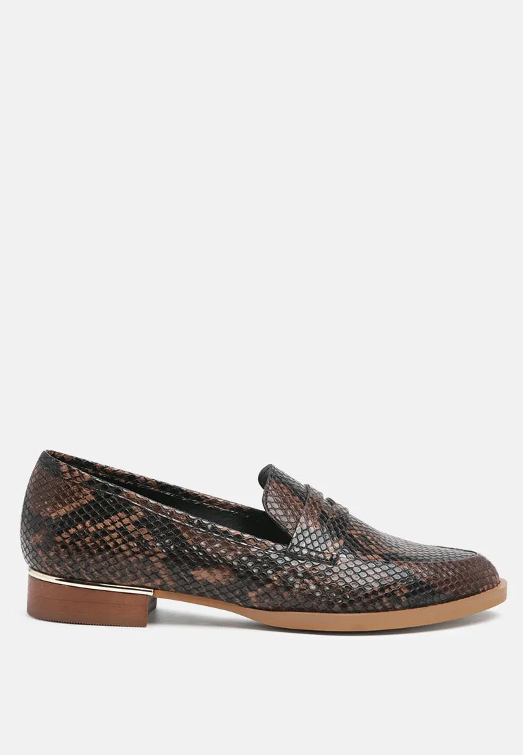 NADIA Brown Snake Textured Loafers