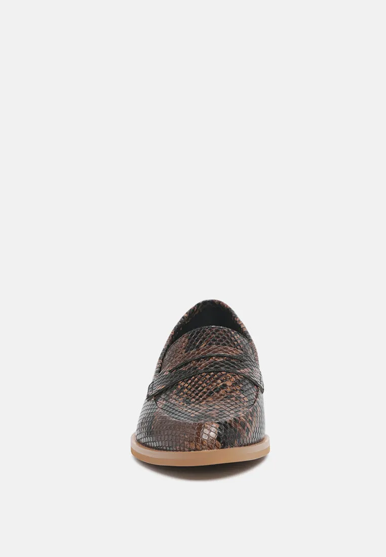 NADIA Brown Snake Textured Loafers