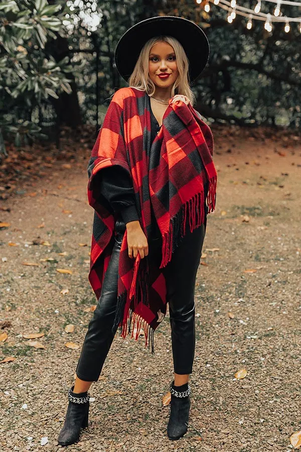 Napa Or Nothing Buffalo Check Poncho In Red