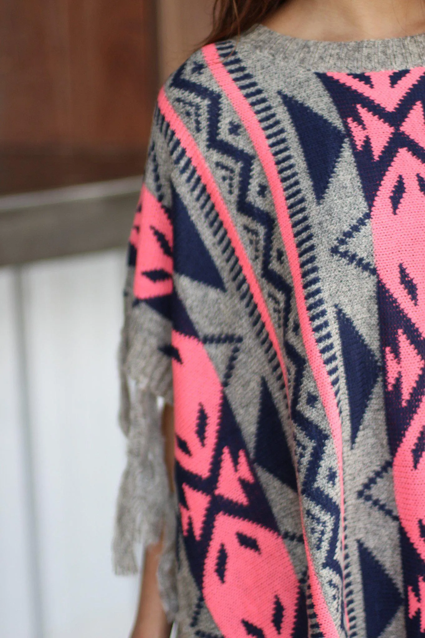 Neon Pink and Gray Poncho Sweater