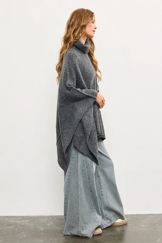 NEW!! Apres Chic Turtleneck Poncho in Charcoal