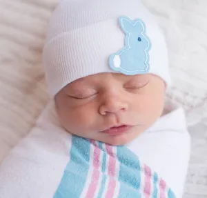 Newborn Baby Boy Hospital Beanie Hat, Bunny Patch Infant Hat Newborn Hat